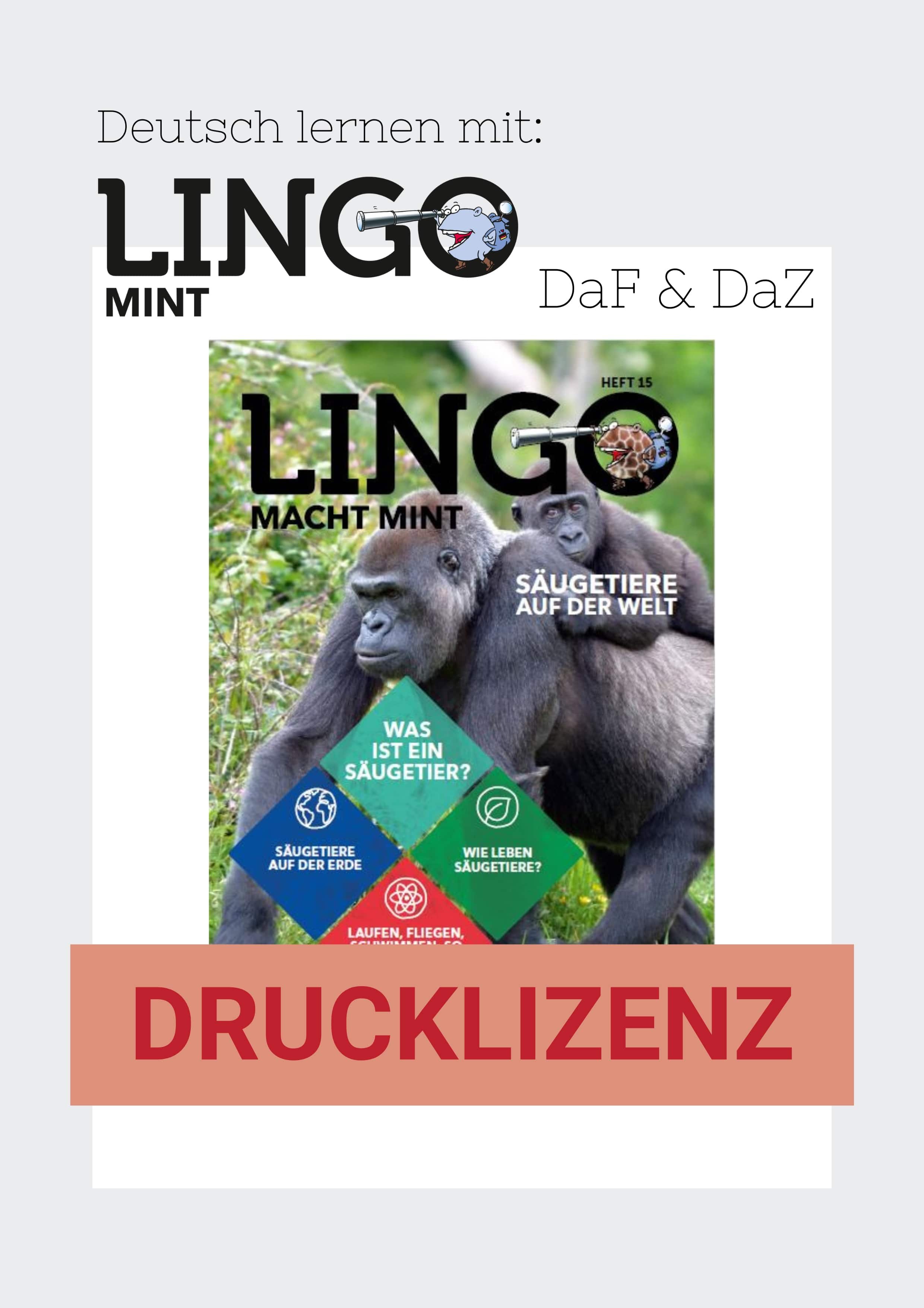 Titelbild: Lingo macht MINT Drucklizenz 15 Säugetiere auf der Welt Titelbild: Lingo macht MINT Drucklizenz 15 Säugetiere auf der Welt