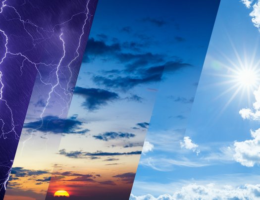 Verschiedene Wettersituationen werden auf einem Bild zusammengefasst