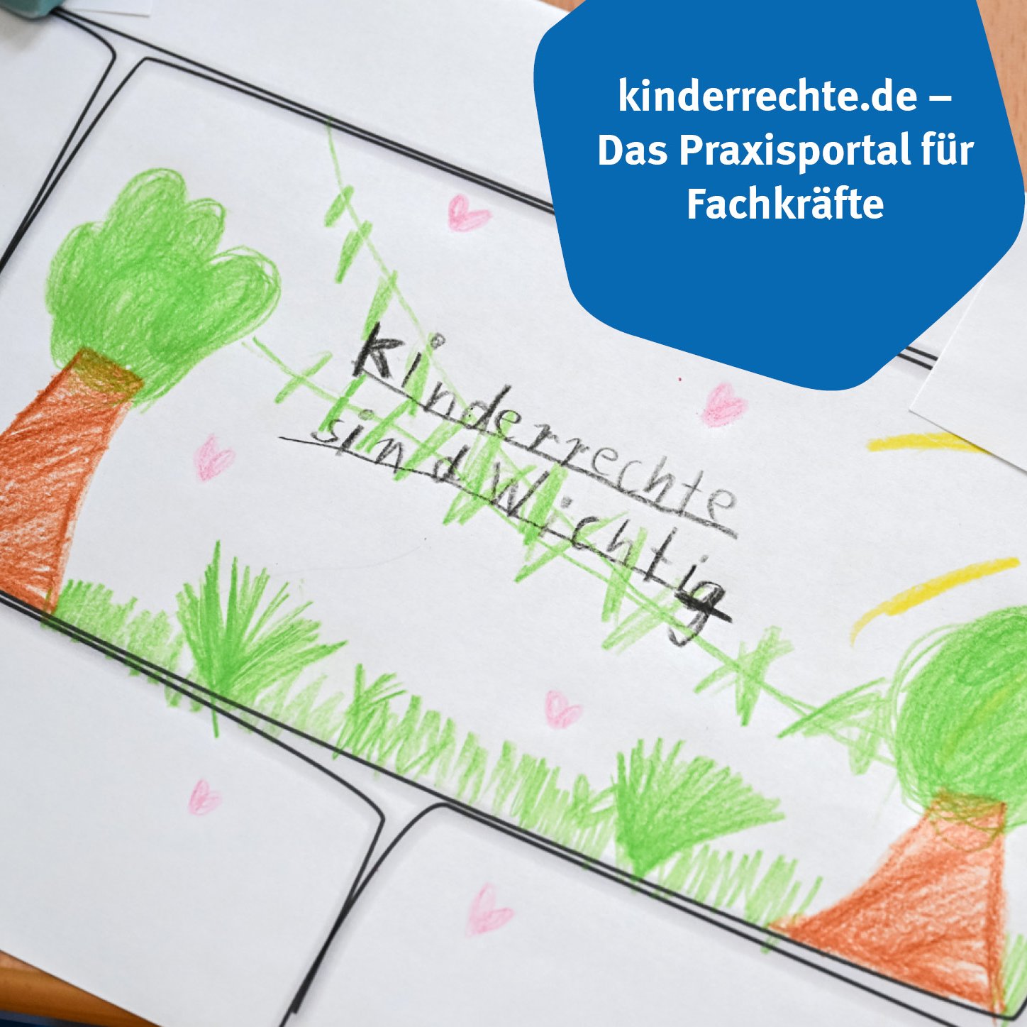 Selbstgemaltes Kinderbild mit Bäumen