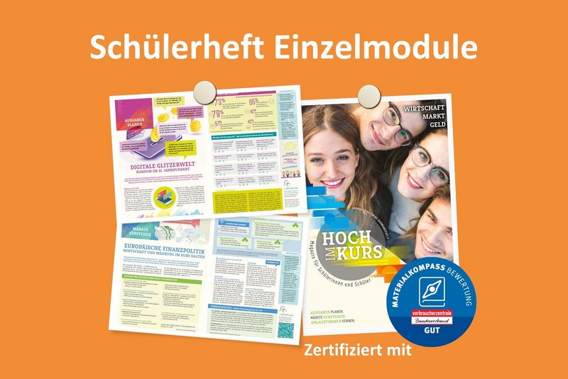 Abbildung von Modulseiten des Schülerhefts "Hoch im Kurs"