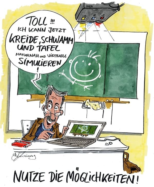 Cartoon: E-Teaching Lehrer will Chancen des E-Teaching nutzen