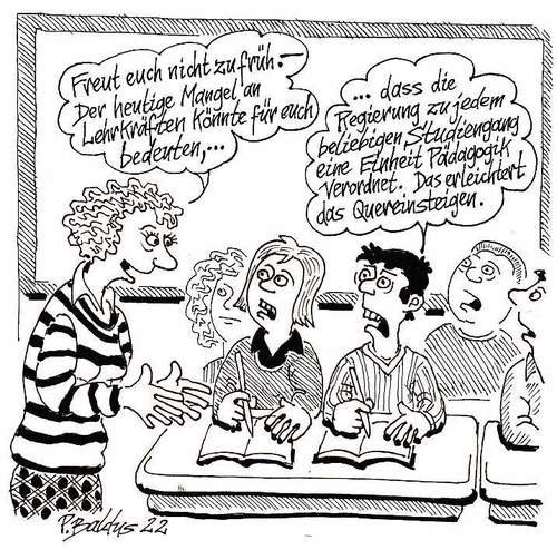 Cartoon der Woche: Quereinsteiger Lehrkraft vor einer Klasse