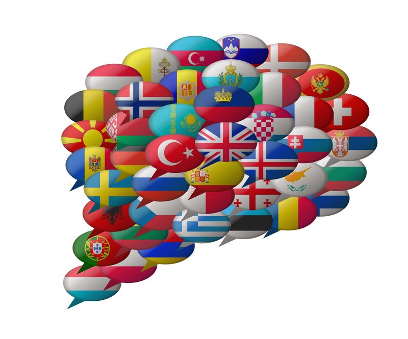 Sprechblase mit verschiedenen Flaggen