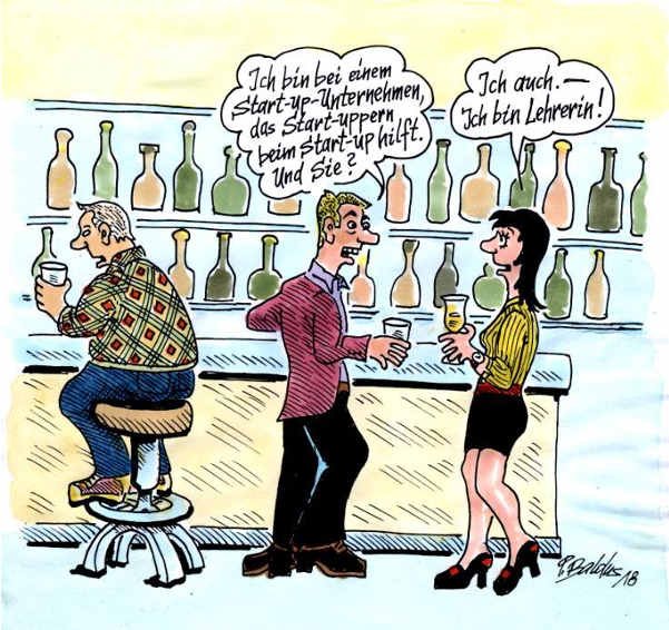 Cartoon der Woche: Start-up Cartoon: Start-ups treffen sich in Bar