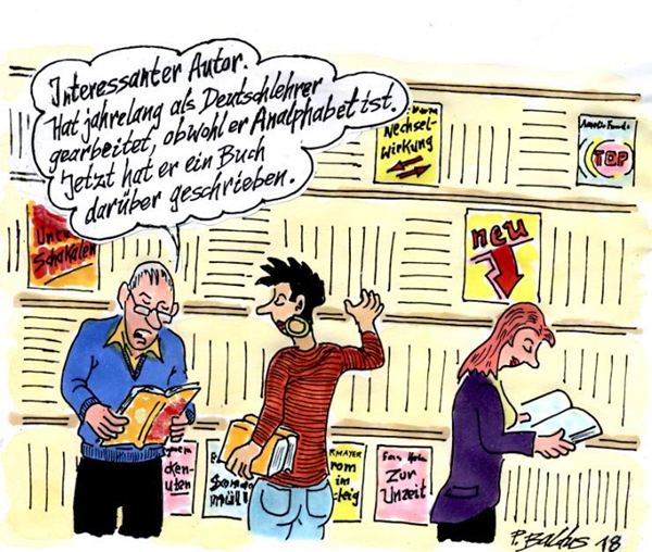 Drei Menschen in der Bibliothek