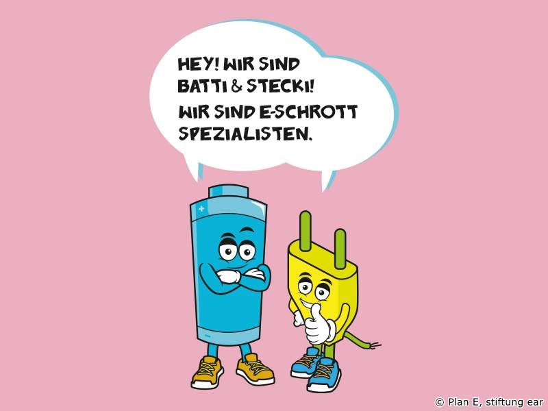Eine Batterie und ein Netzteil lachen den Betrachter an. 