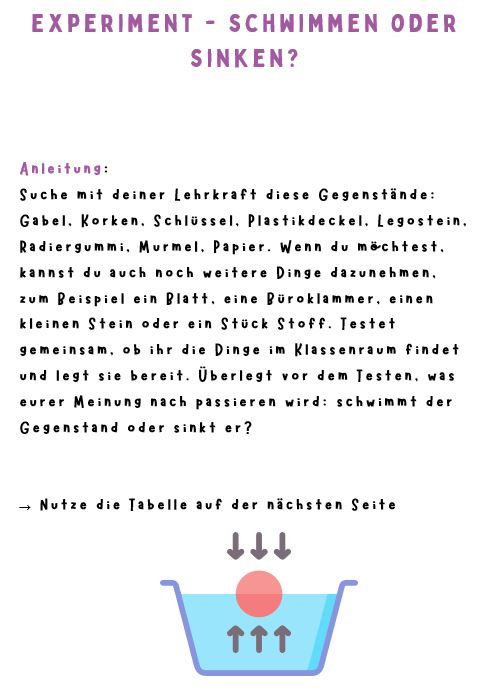 Beispiel: Schwimmen und Sinken – Grundschule 