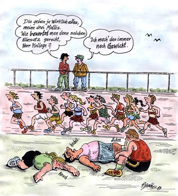 Cartoon Schüler beim Sportunterricht