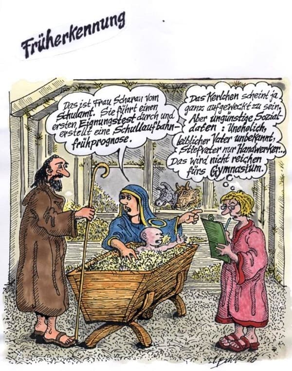 Maria, Josef, Jesus und eine Dame der Früherkennung