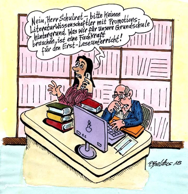 Cartoon Erstlese von Peter Baldus