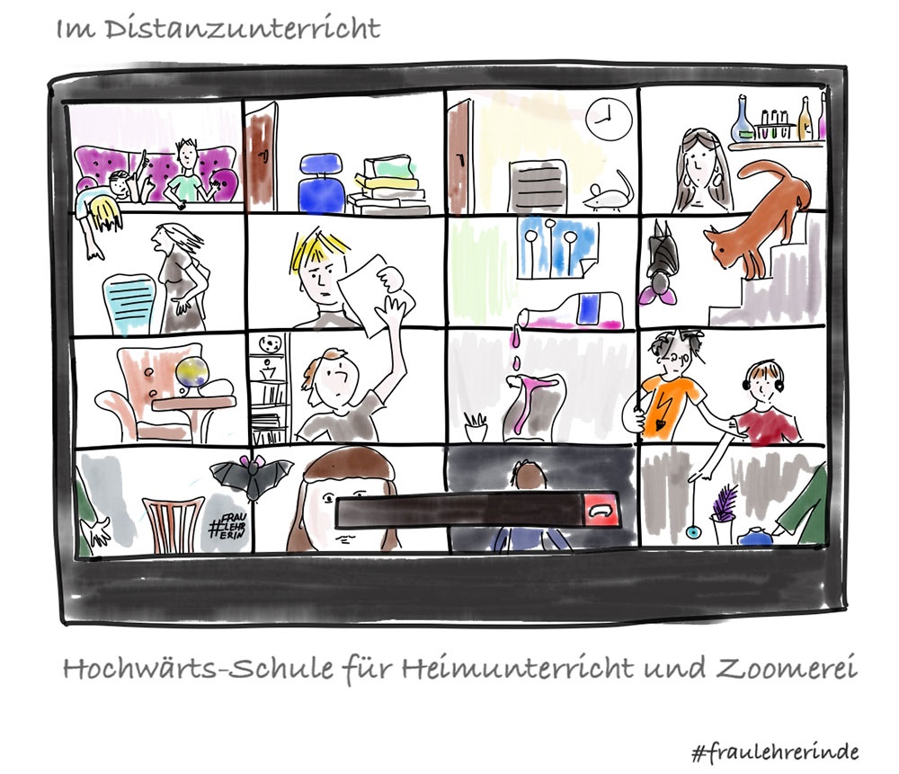 Cartoon: Hochwärts-Schule für Heimunterricht und Zoomerei Cartoon: Hochwärts-Schule für Heimunterricht und Zoomerei