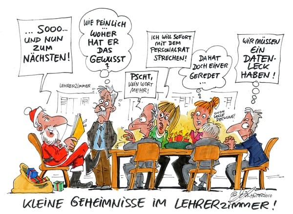 Nikolaus mit den anderen Lehrerinnen und Lehrern im Lehrerzimmer