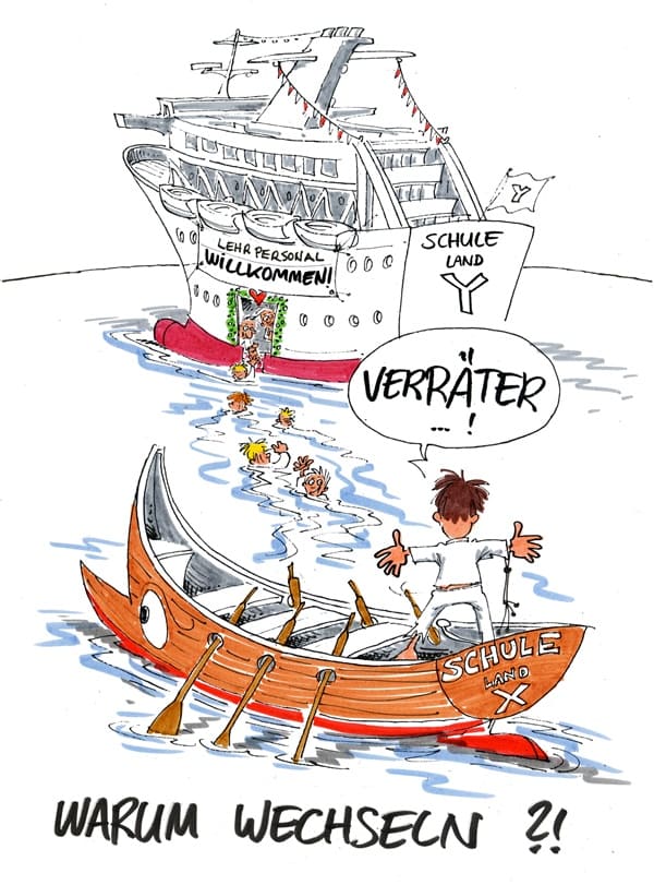 Cartoon: Landeswechsel Lehrerinnen und Lehrer verlassen prekäre Arbeitssituation