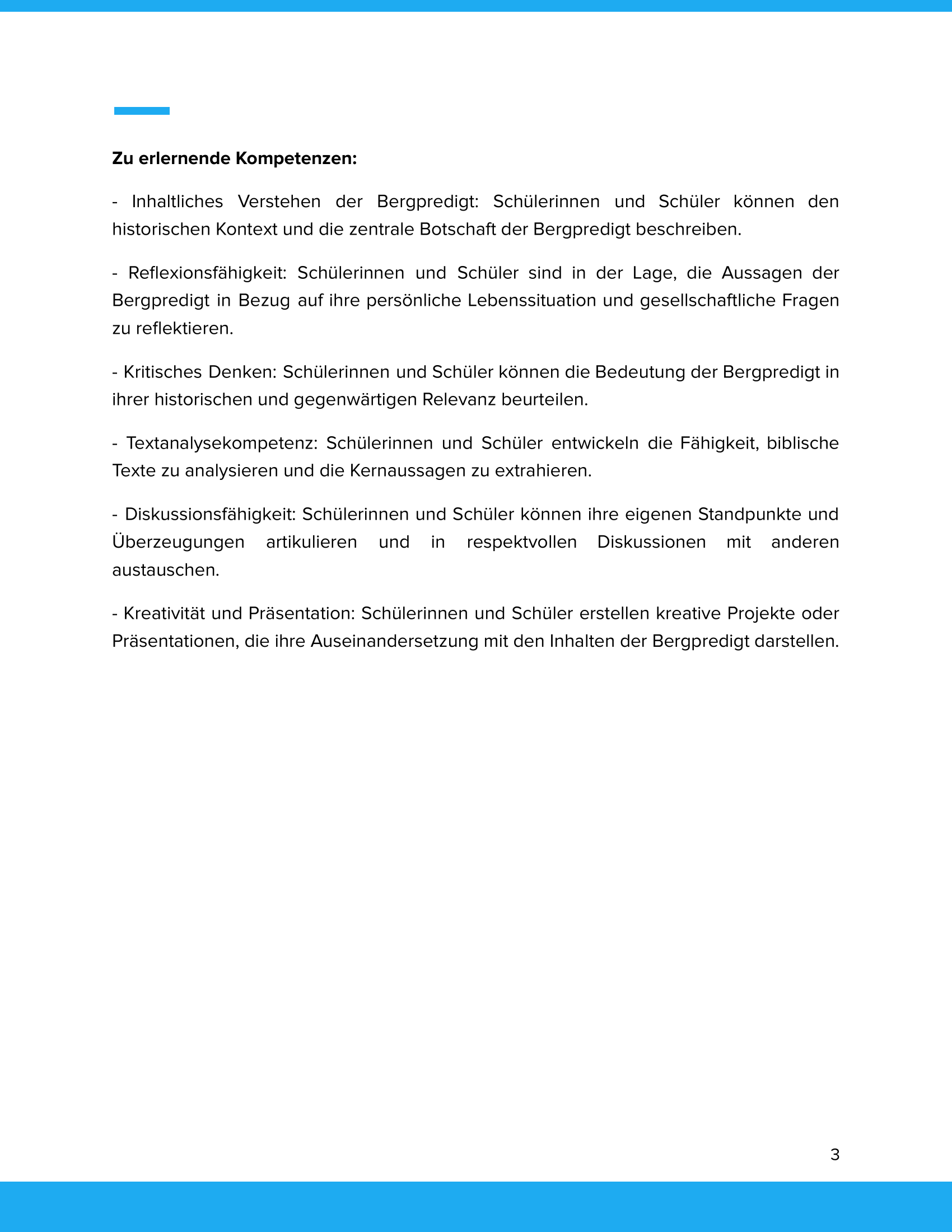 Kompetenzfeld "Die Bergpredigt"