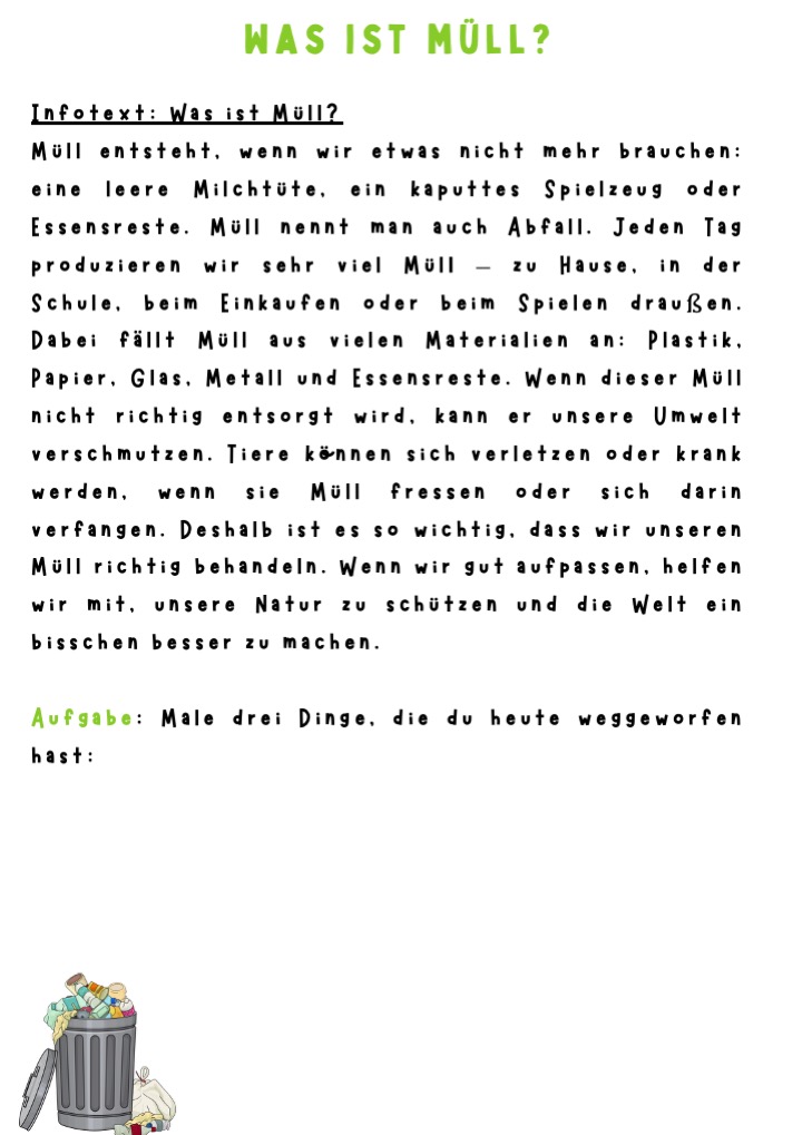 Was ist Abfall? – Arbeitsblatt