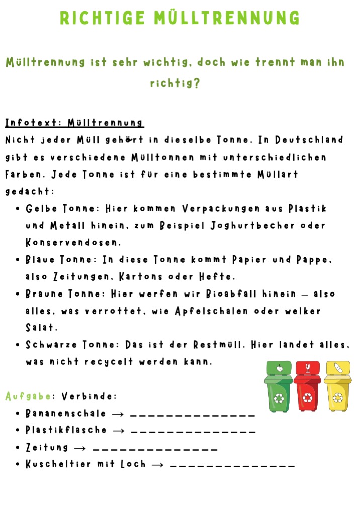 Arbeitsauftrag: Mülltrennung