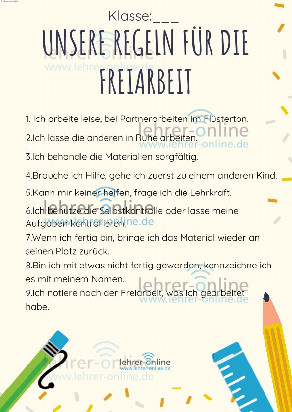 Plakat Freiarbeitsregeln 