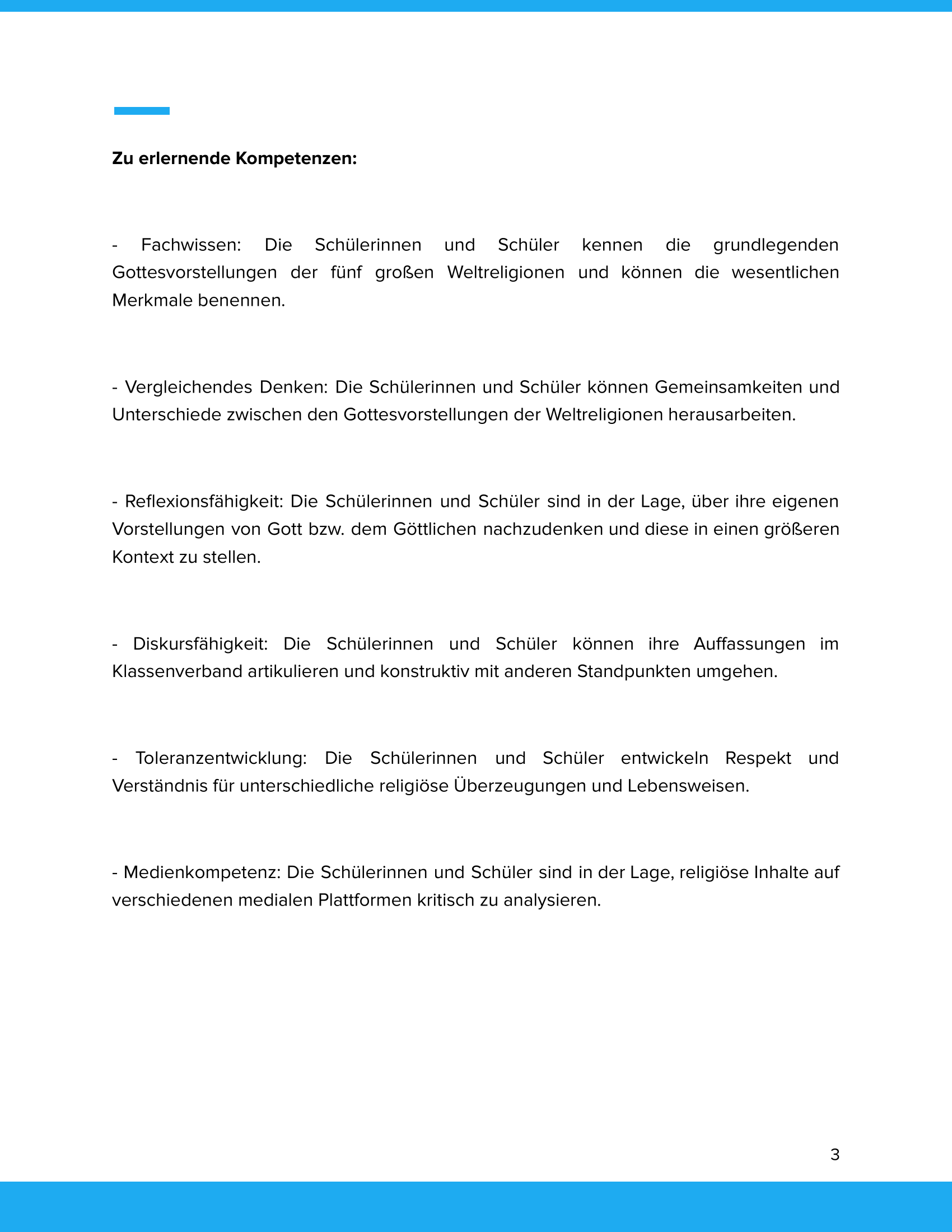 Kompetenzbeschreibung der Unterrichtseinheit