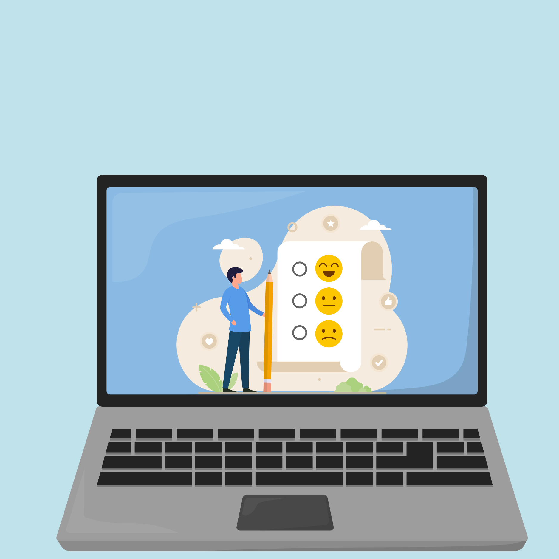 Laptop mit Feedbackbogen 