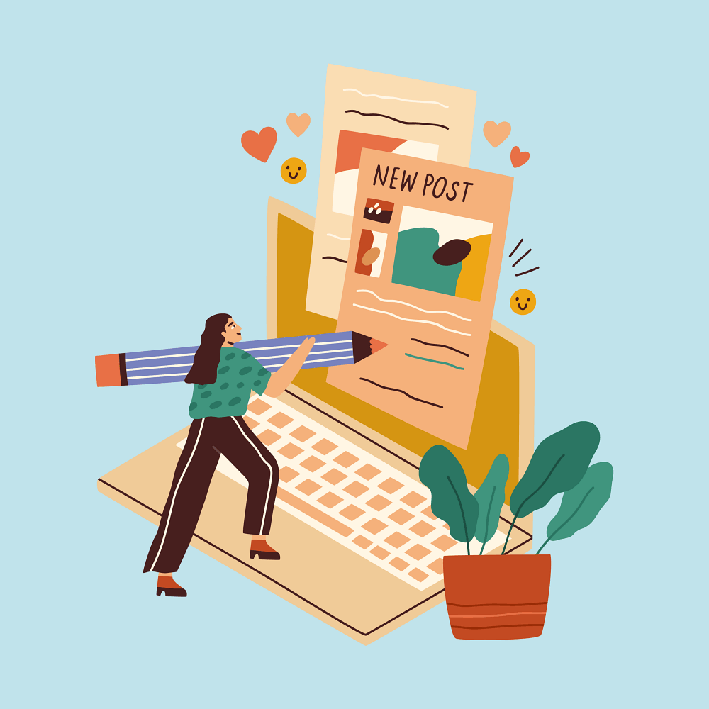 digitale Schreibanlässe im Unterricht, ein Online-Fortbildungsangebot von Lehrer-Online junge Frau schreibt einen Post