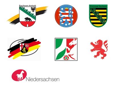 Signets der Bundesländer: Hessen, Niedersachsen, NRW, Rheinland-Pfalz, Sachsen, Sachsen-Anhalt, Thüringen
