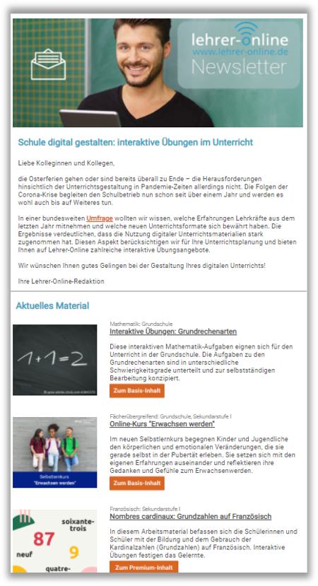 Lehrer-Online Newsletter Beispiel Lehrer-Online-Newsletter