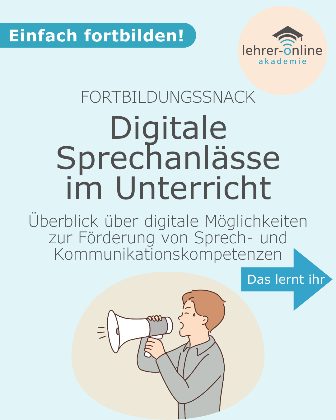 Instagram-Post: Digitale Sprechanlässe im Unterricht. Grafik: Person spricht in einen Lautsprecher