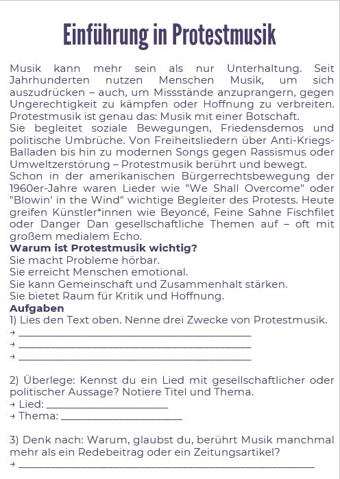 Thematischer Einstieg Protest und Pop