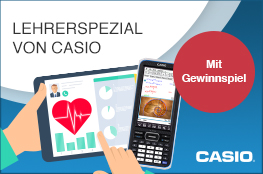 Casio - Gesundheit zum Rechnen Hand an Tablet und Smartphone