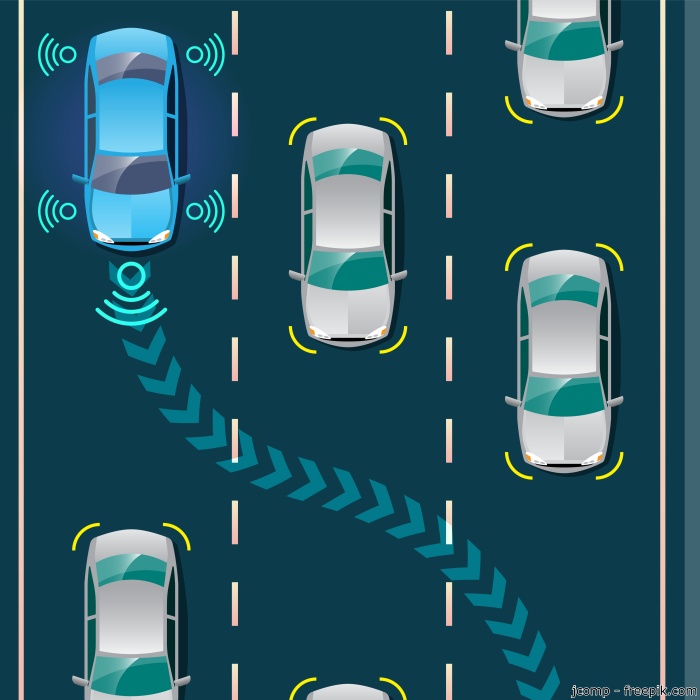 Vogelperspektive: Autos auf der Fahrbahn