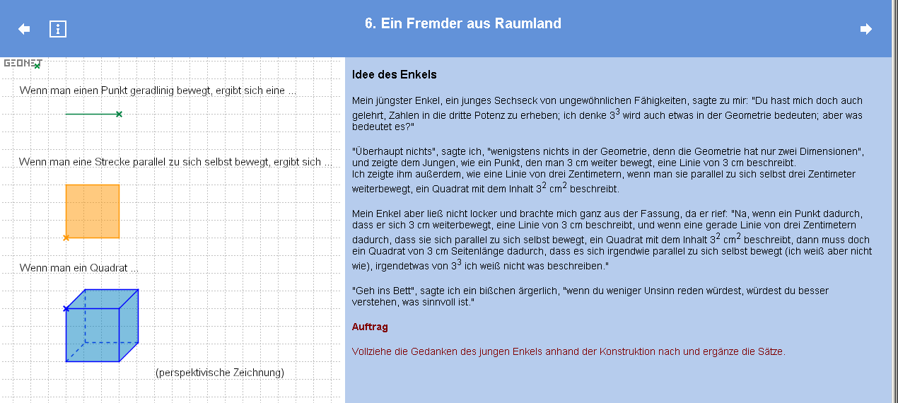 Dynamische Veranschaulichungen der Argumentation des "jungen Sechsecks" zur Existenz einer dritten Dimension