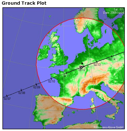 Screenshot aus "Heavens Above": Überflugsroute (Ground Track Plot)