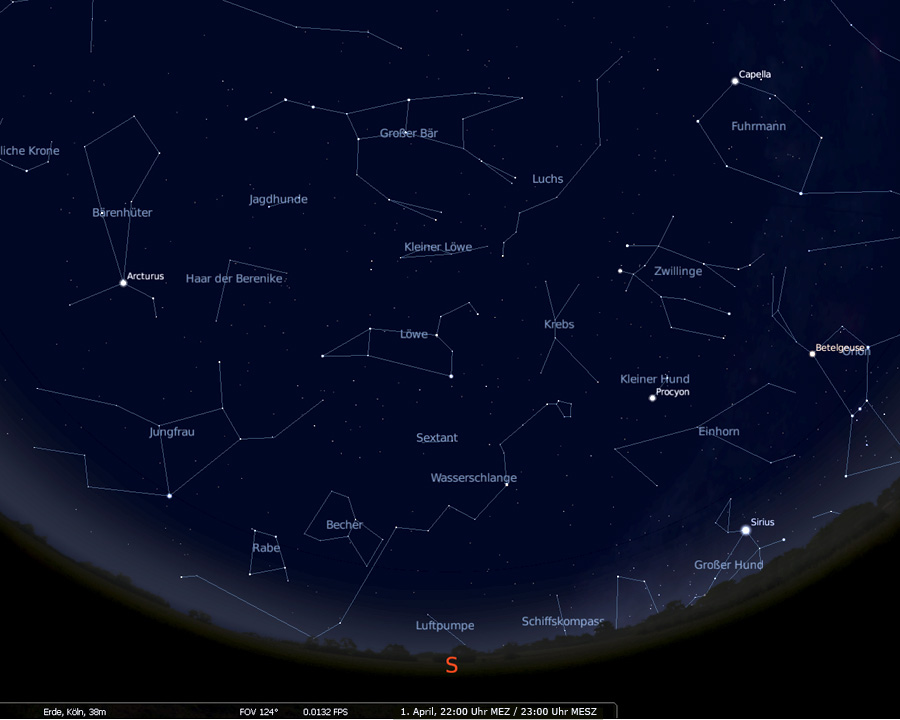 Löwe, Jungfrau und Haar der Berenike (Stellarium-Screenshot)