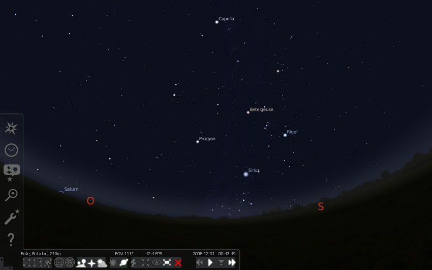 Oberfläche der Planetarium-Software Stellarium