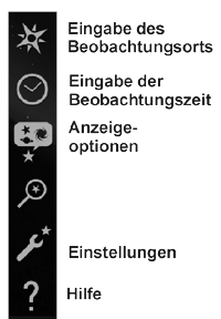 Menü zu den Grundeinstellungen bei der Planetarium-Software Stellarium