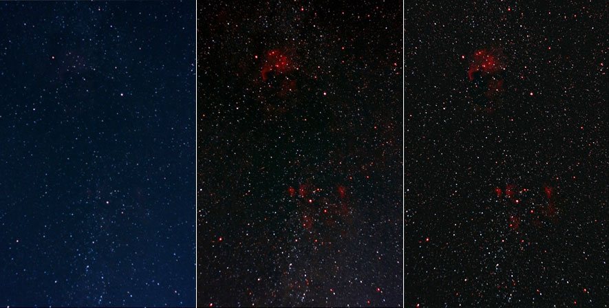 Wasserstoffwolken im Sternbild Schwan - Bearbeitungsschritte eines Summenbilds