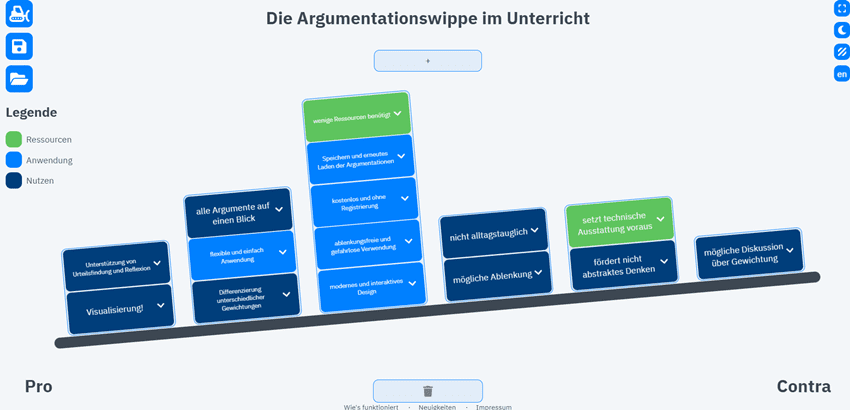 Screenshot der Anwendung (Argumentationswippe)