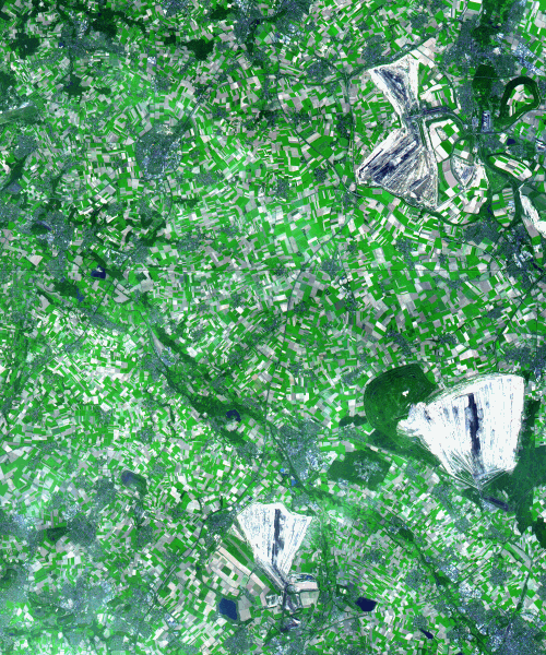 Satellitenbild: Detailaunahme der Tagebauflächen mit einem Aster-Sensor aufgenommen, © NASA