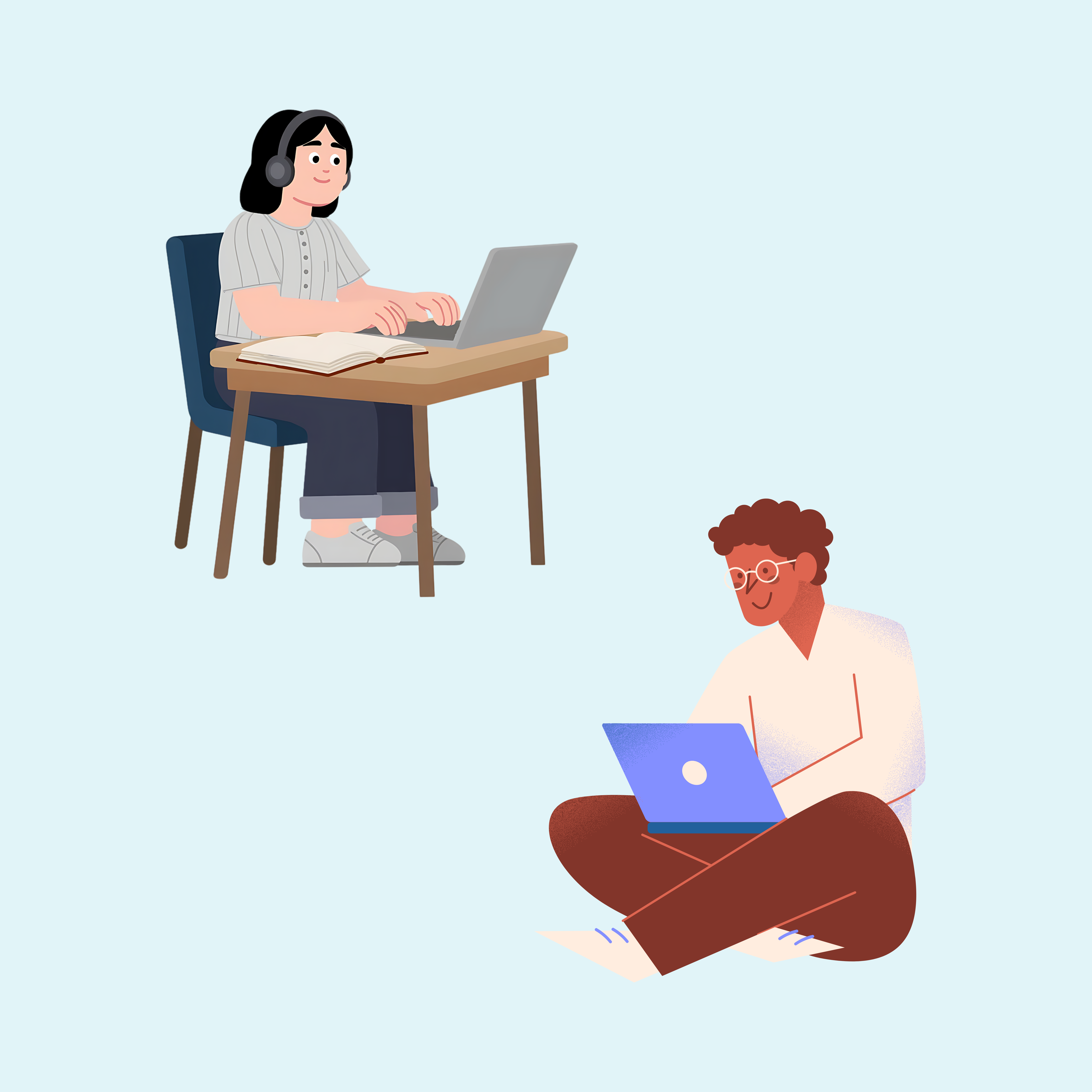 Digitales Klassenzimmer Zwei Lernenden mit Laptop