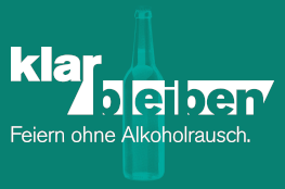 Klar bleiben - Feiern ohne Alkoholrausch Logo von klar bleiben auf grünem Hintergrund mit weißer Schrift