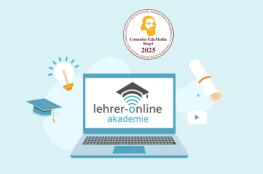 Lehrer-Online Akademie Logo auf einem Laptop mit Comenius Siegel