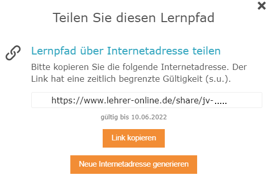 Lernpfad teilen Fenster "Lernpfad teilen"