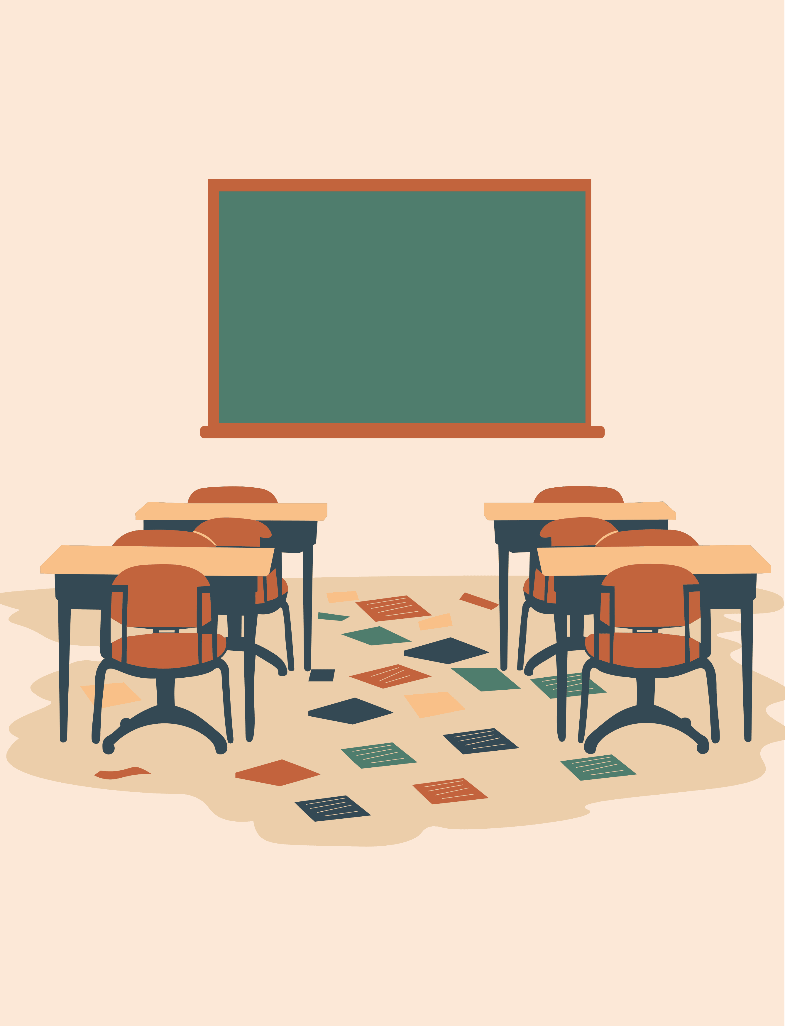 Klassenzimmer mit Stühlen und Tafeln