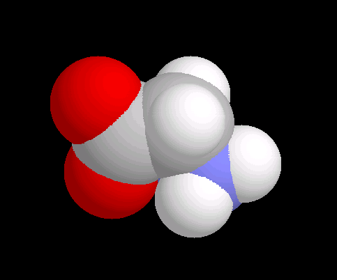 Kalottenmodell der Aminosäure Glycin aus der Lernumgebung von Eric Martz.