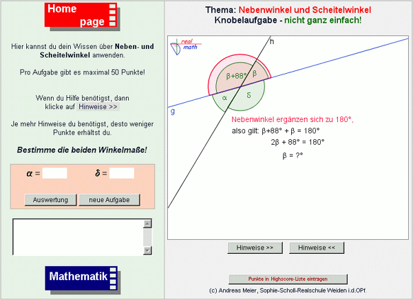 Screenshot: Online-Arbeitsblatt  mit Aufgabenstellung zum additivem Vergleich (realmath.de)