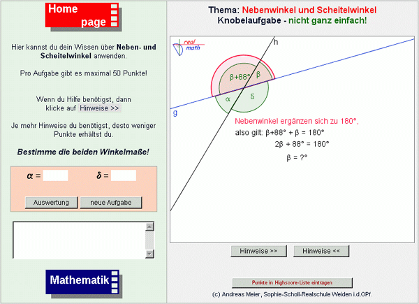 Screenshot: Online-Arbeitsblatt mit Aufgabenstellung zum additivem Vergleich (realmath.de)