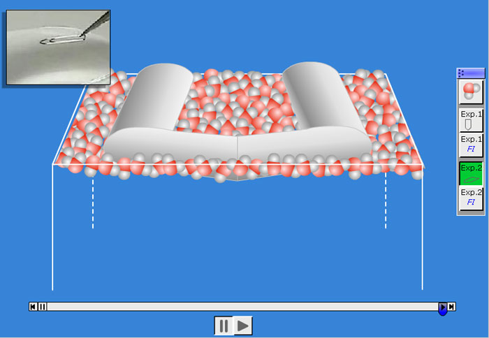 Screenshot aus der Flash-Animation von Ralf-Peter Schmitz (www.chemie-interaktiv.net) zur Oberflächenspannung von Wasser