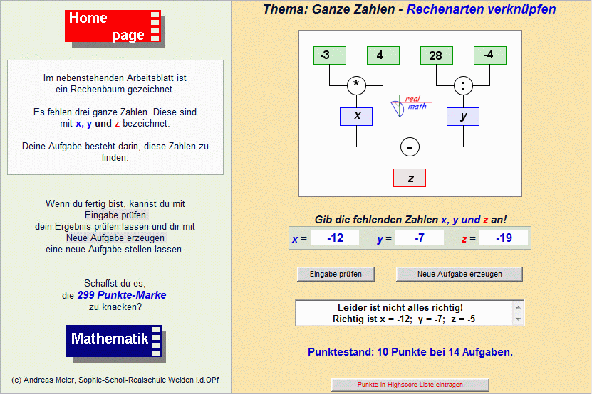 Screenshot mit Rechenbäumen aus der Lernumgebung realmath.de