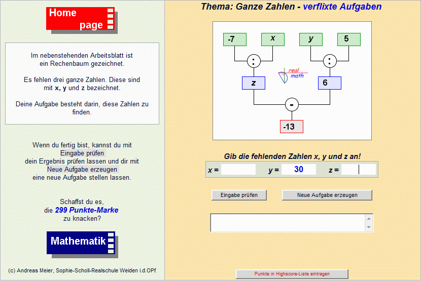 Screenshot mit Rechenbäumen aus der Lernumgebung realmath.de