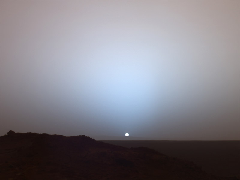 Sonnenuntergang auf dem Mars beim Gusev Krater; Spirit (NASA)